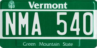 VT license plate NMA540