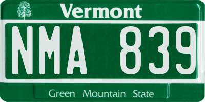 VT license plate NMA839