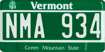 VT license plate NMA934