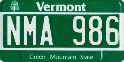 VT license plate NMA986