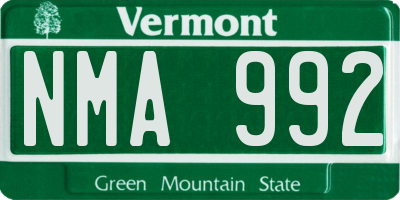 VT license plate NMA992