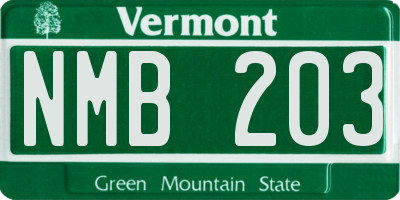 VT license plate NMB203