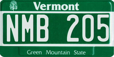 VT license plate NMB205
