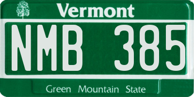 VT license plate NMB385