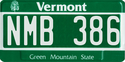 VT license plate NMB386