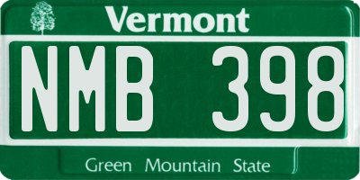 VT license plate NMB398