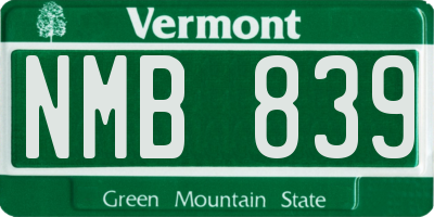 VT license plate NMB839