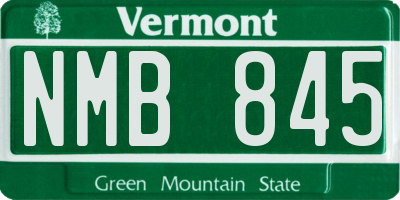 VT license plate NMB845