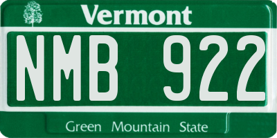 VT license plate NMB922