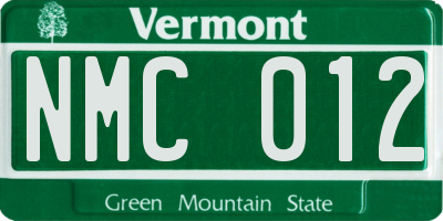 VT license plate NMC012