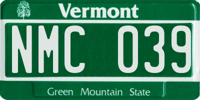 VT license plate NMC039