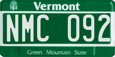 VT license plate NMC092