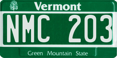 VT license plate NMC203