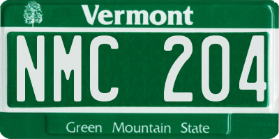 VT license plate NMC204