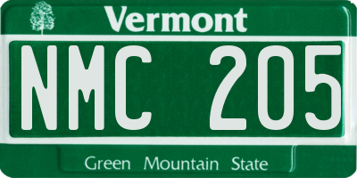 VT license plate NMC205