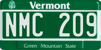VT license plate NMC209