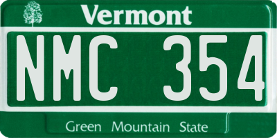 VT license plate NMC354
