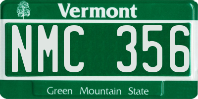 VT license plate NMC356
