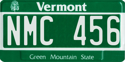 VT license plate NMC456