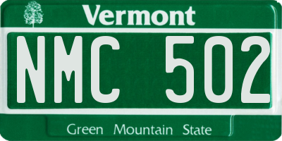 VT license plate NMC502