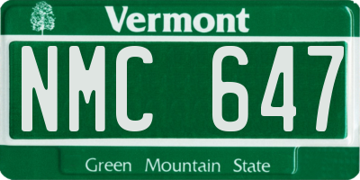 VT license plate NMC647