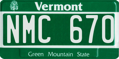 VT license plate NMC670