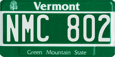VT license plate NMC802