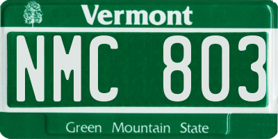 VT license plate NMC803