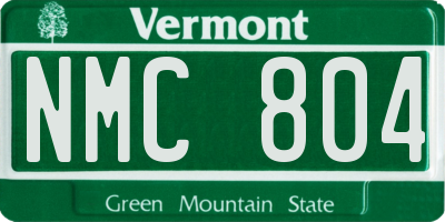 VT license plate NMC804