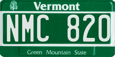 VT license plate NMC820