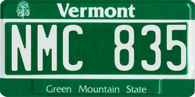 VT license plate NMC835