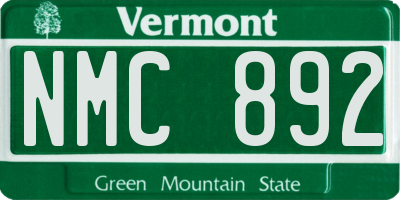 VT license plate NMC892