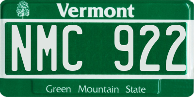 VT license plate NMC922