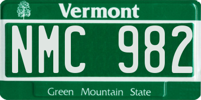 VT license plate NMC982