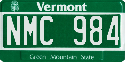 VT license plate NMC984