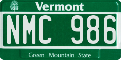 VT license plate NMC986