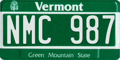 VT license plate NMC987
