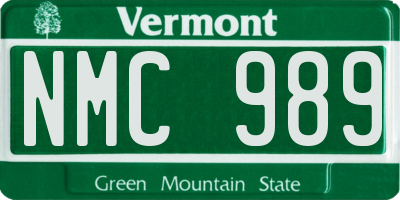 VT license plate NMC989