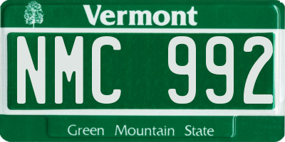VT license plate NMC992
