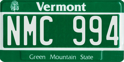 VT license plate NMC994