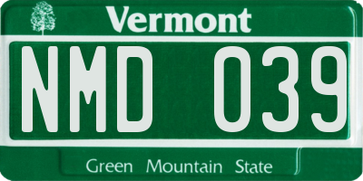 VT license plate NMD039