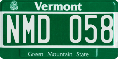 VT license plate NMD058