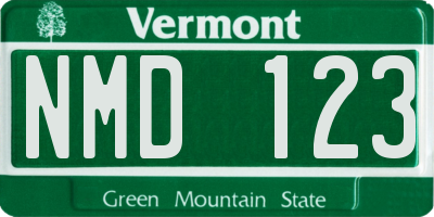 VT license plate NMD123