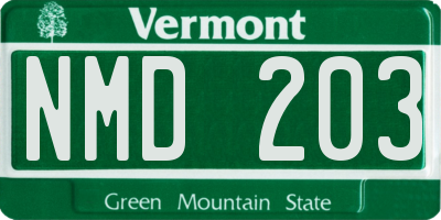 VT license plate NMD203