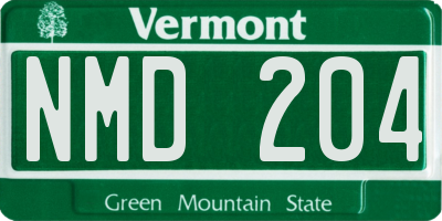 VT license plate NMD204