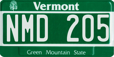 VT license plate NMD205