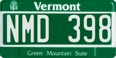 VT license plate NMD398
