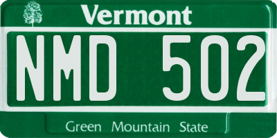 VT license plate NMD502