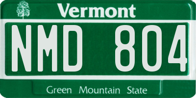 VT license plate NMD804