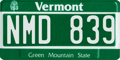 VT license plate NMD839